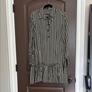 J.Crew Amelia Popover Shirtdress Chain Print Black Gold | NWOT | Size S